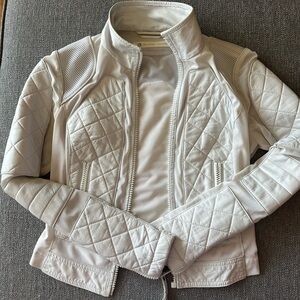 Blanc Noir Classic Leather Mesh Moto Jacket - White